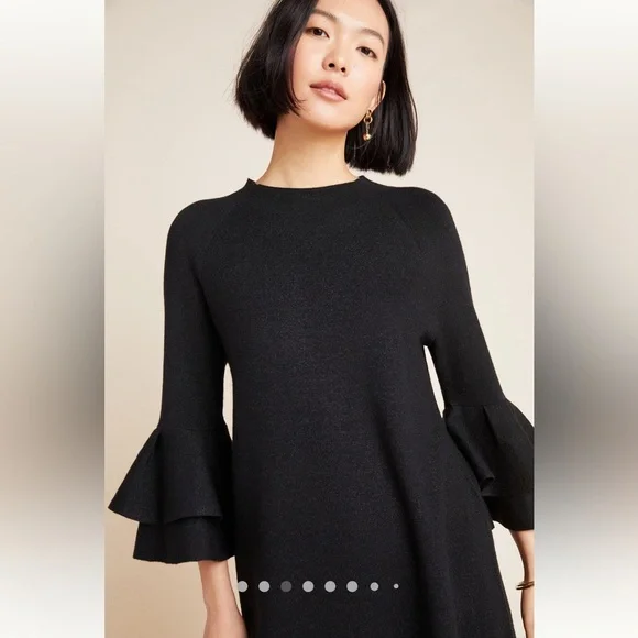Anthropologie Claudette Black Ruffled Sweater Dress Sz:M - Picture 3 of 14